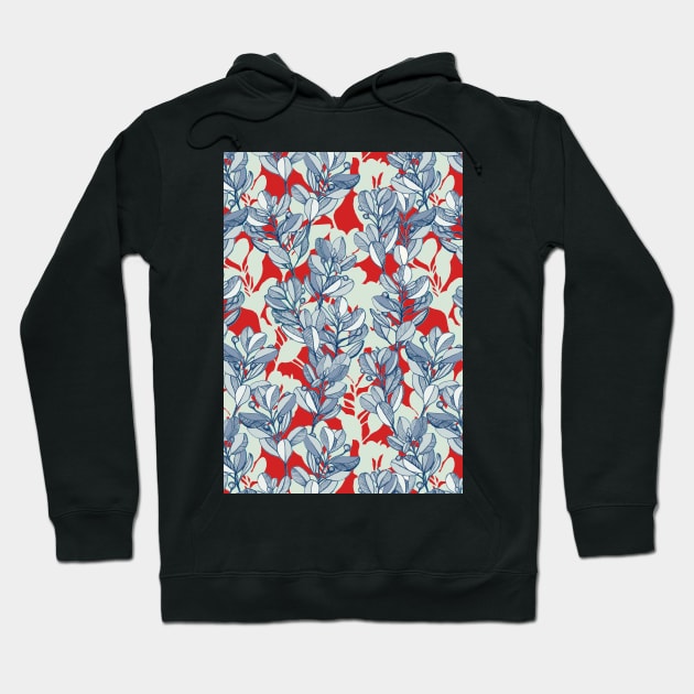 Leaf and Berry Sketch Pattern in Red and Blue Hoodie by micklyn